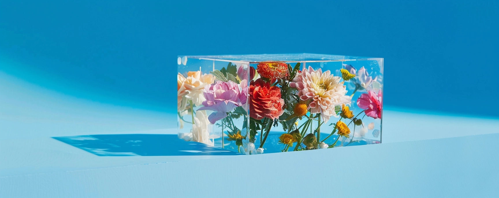 Flowers trapped in a box to represent the feeling of being cut off from being able to smell.